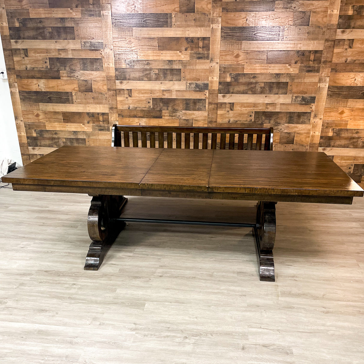 Solid Wood Dining Table w/Expansion Leaf and Bench