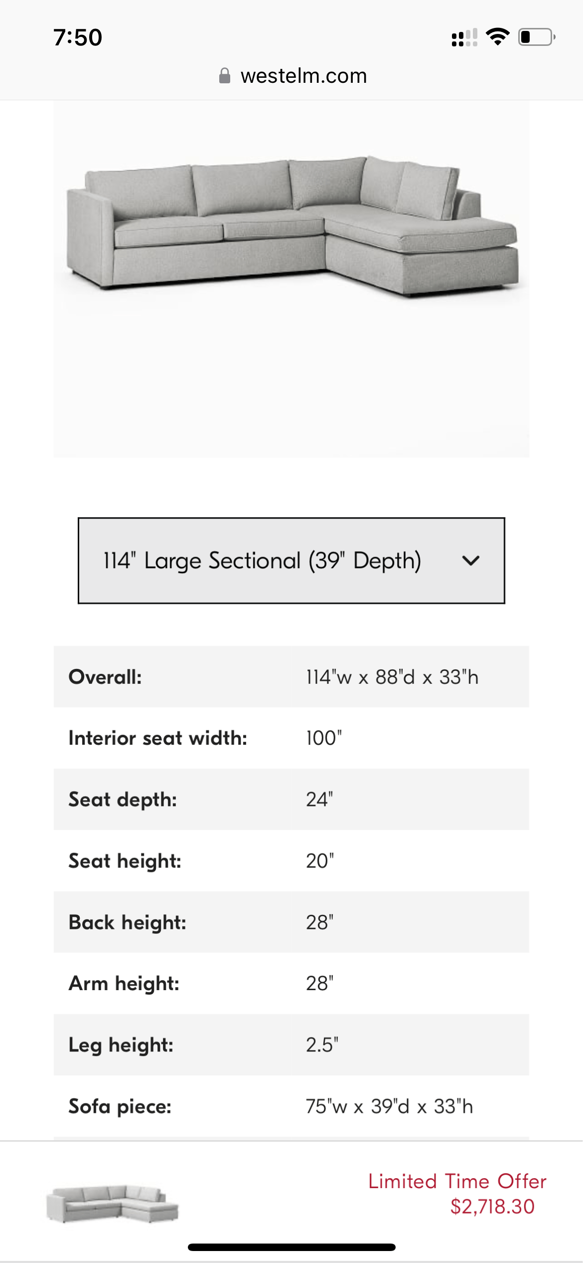 West Elm Harris 2pc Sectional with Bumper Chaise - Pull Up A Couch