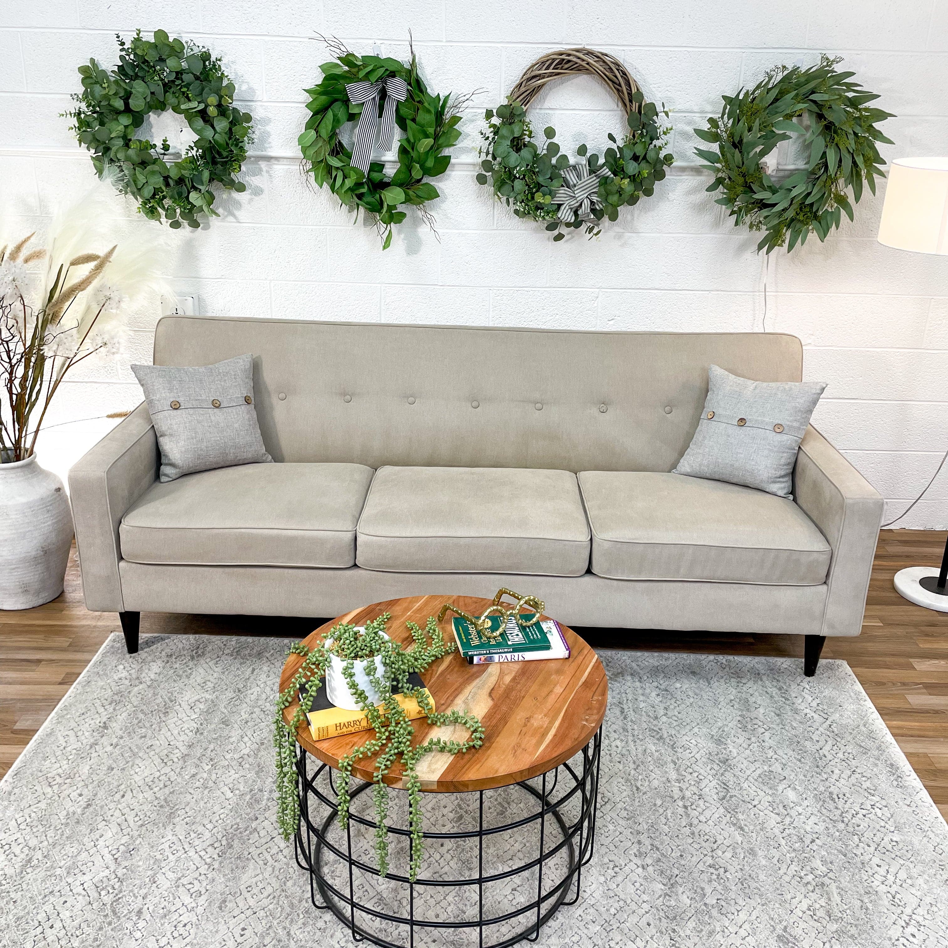 Macy’s 3-Seat Sofa w/Tufted Fixed Back