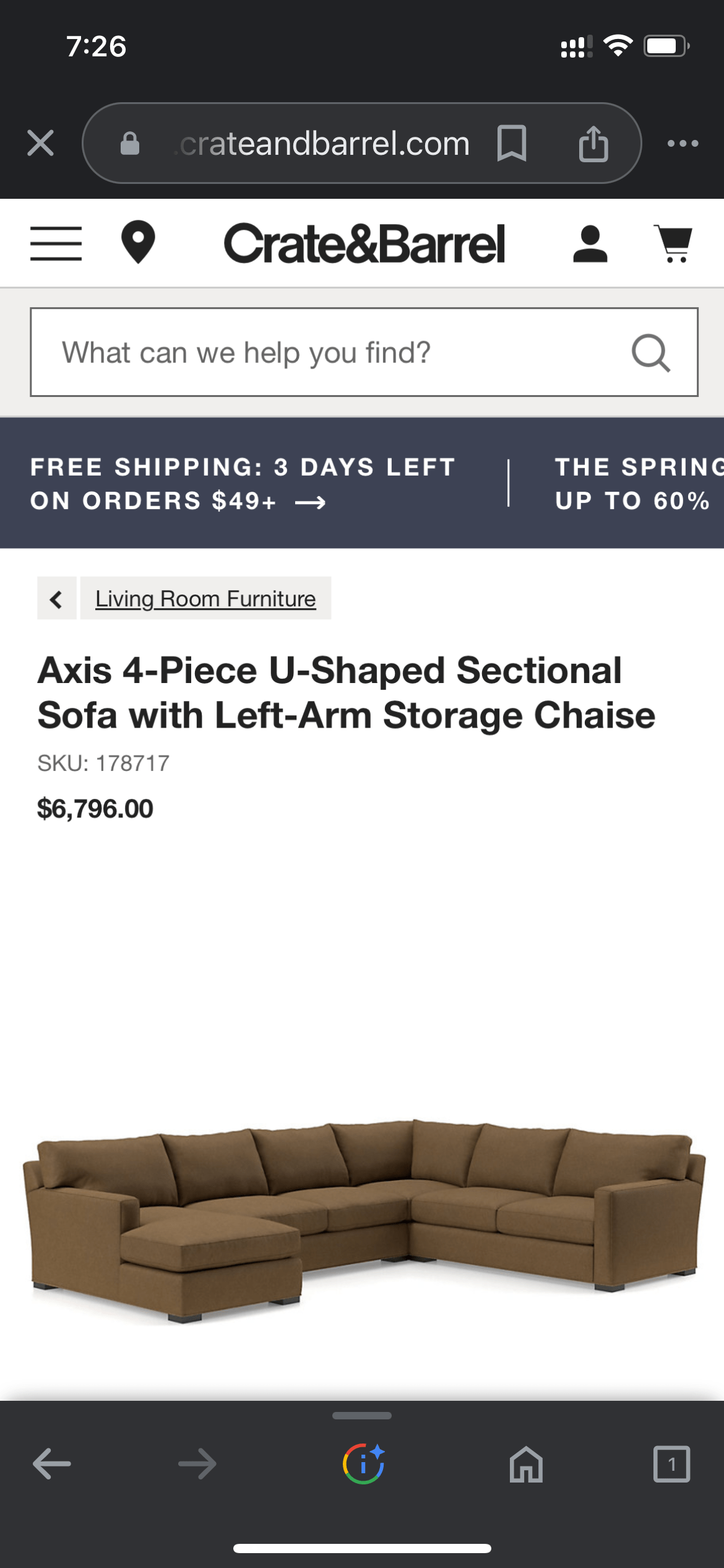 Crate & Barrel Axis4 Sectional w/Chaise - Pull Up A Couch