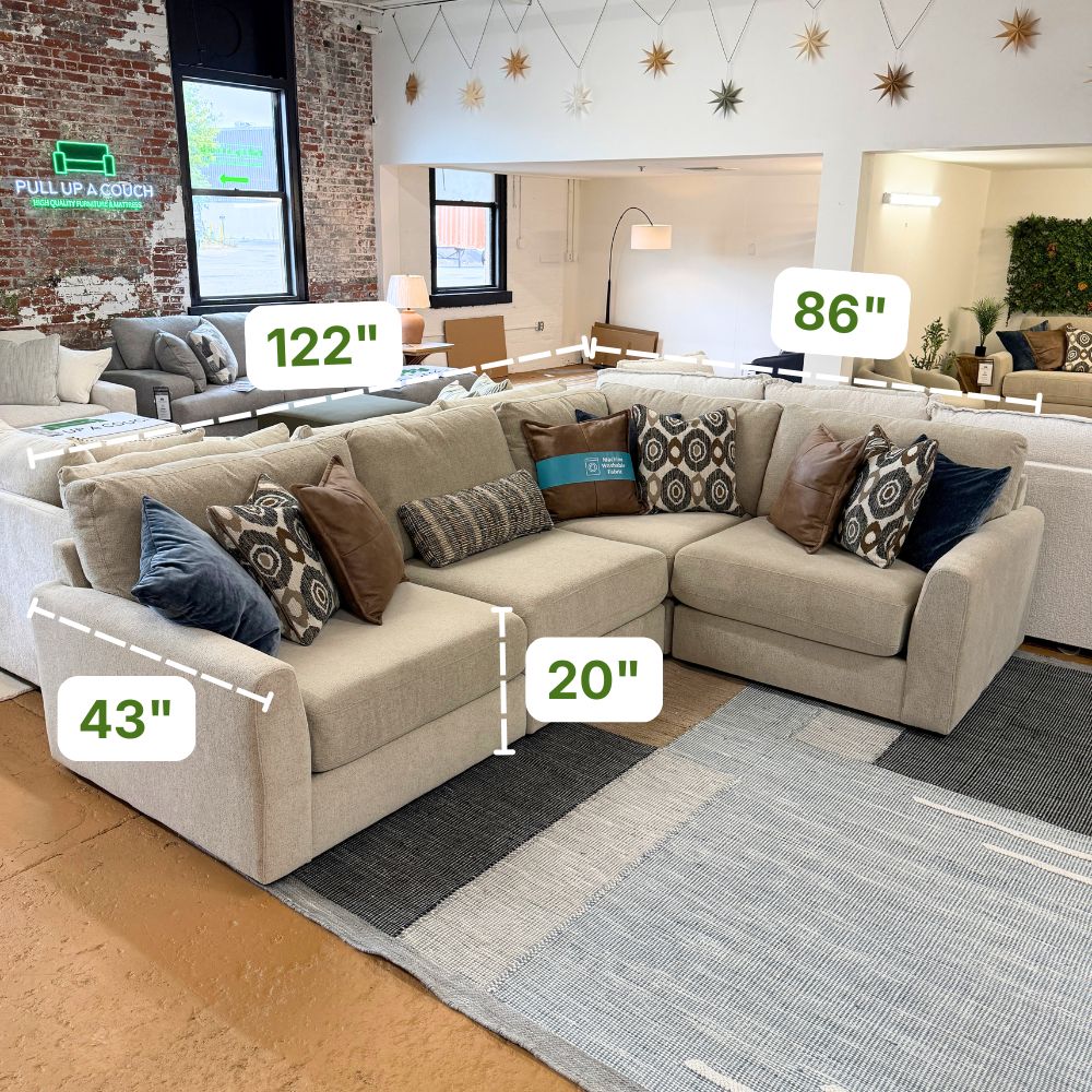 Behold Home Sequoia Corner Sectional 4-piece set with plush fabric and modern design, shown in a spacious living room.