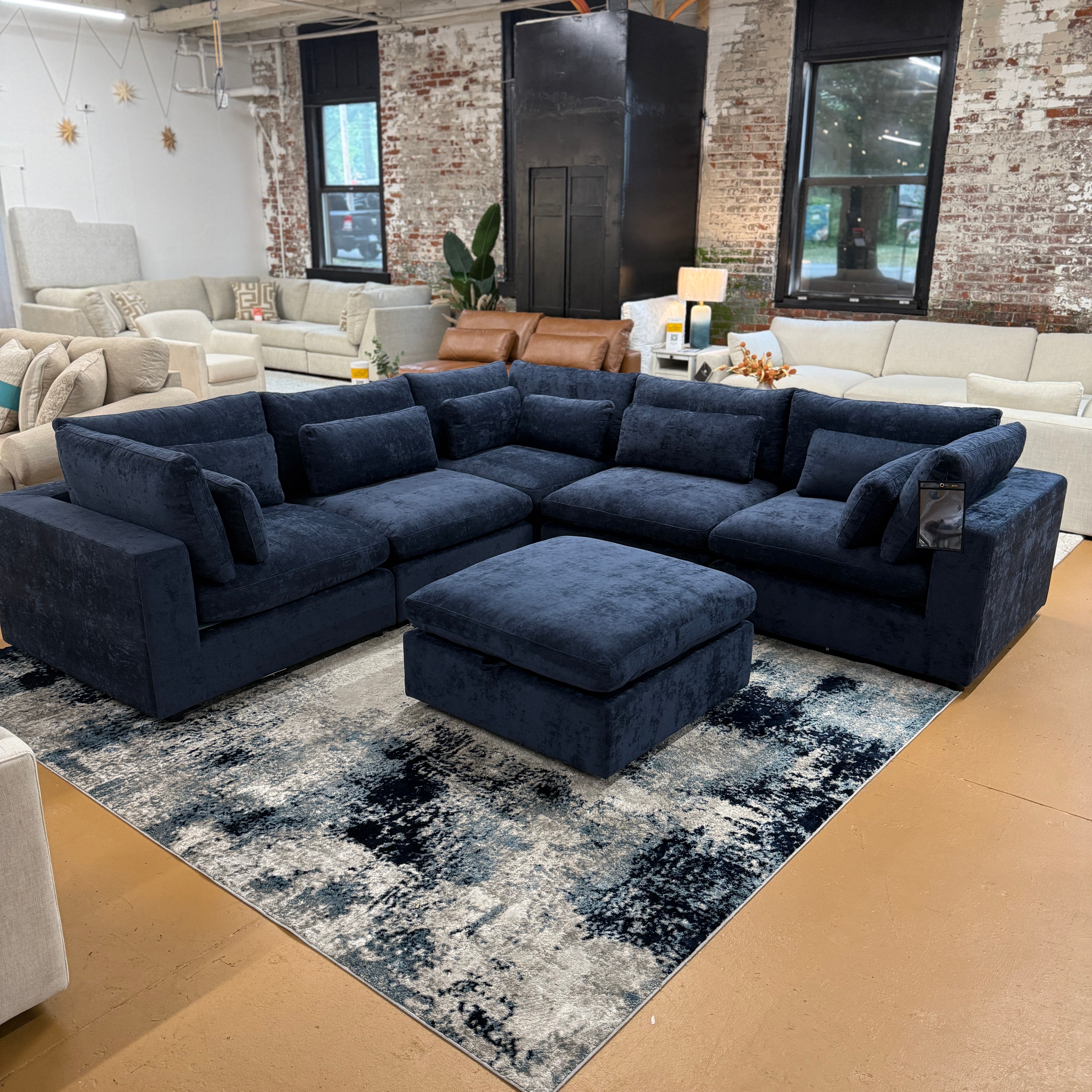 Serenity Cloud 5pc Corner Sectional + Storage Ottoman (Blue) (Clearance)
