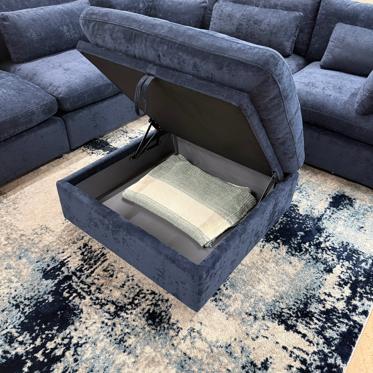 Serenity Cloud 5pc Corner Sectional + Storage Ottoman (Blue) (Clearance)