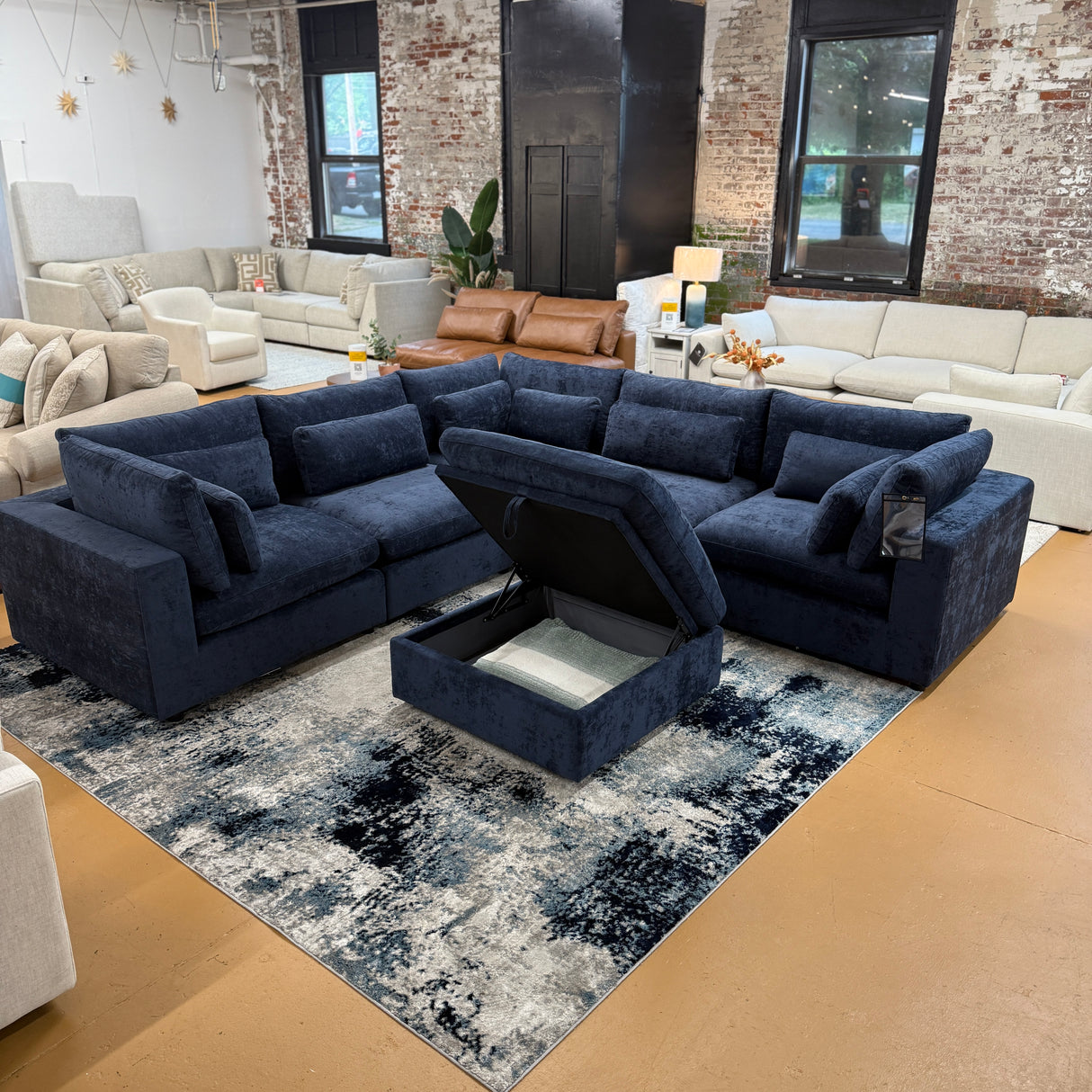 Serenity Cloud 5pc Corner Sectional + Storage Ottoman (Blue) (Clearance)