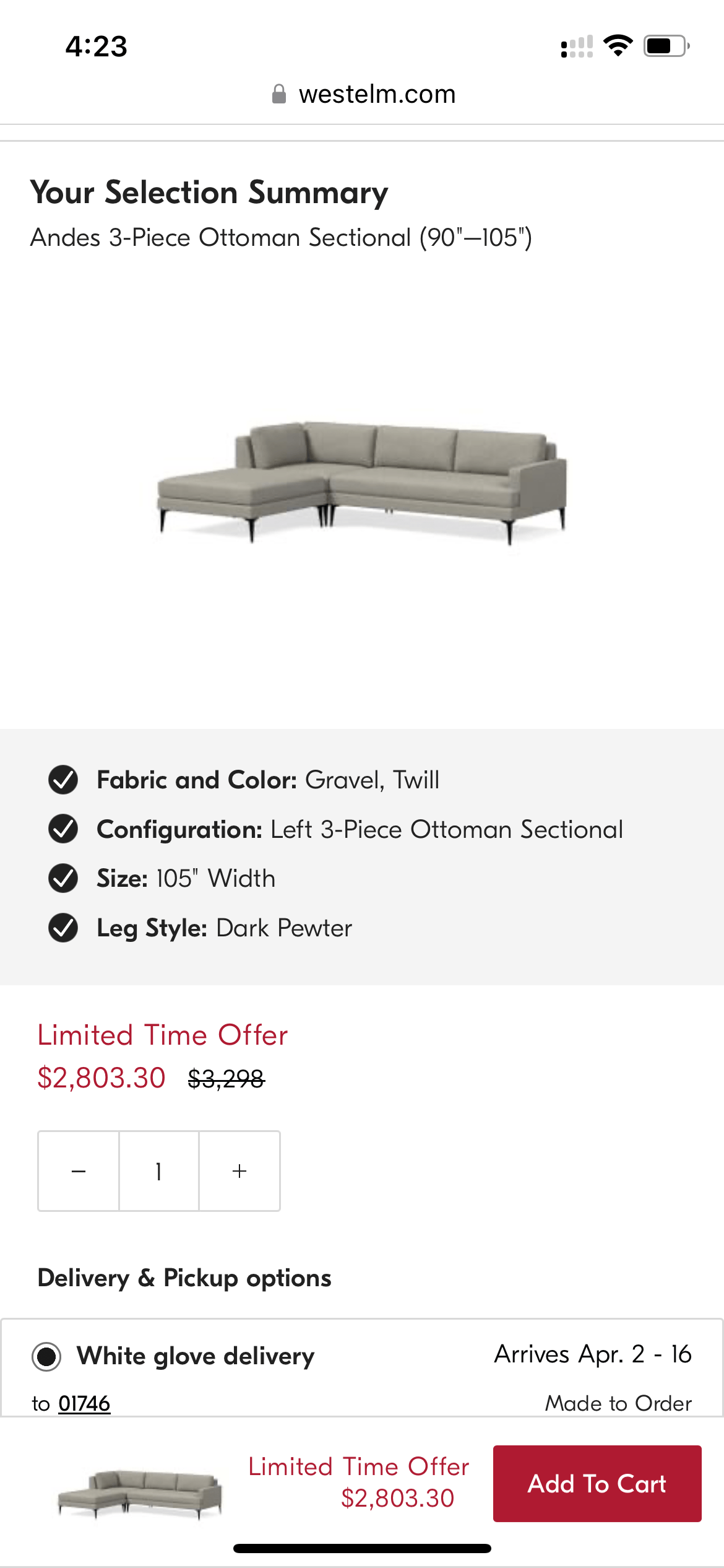 West Elm Andes 3pc Sectional - Pull Up A Couch