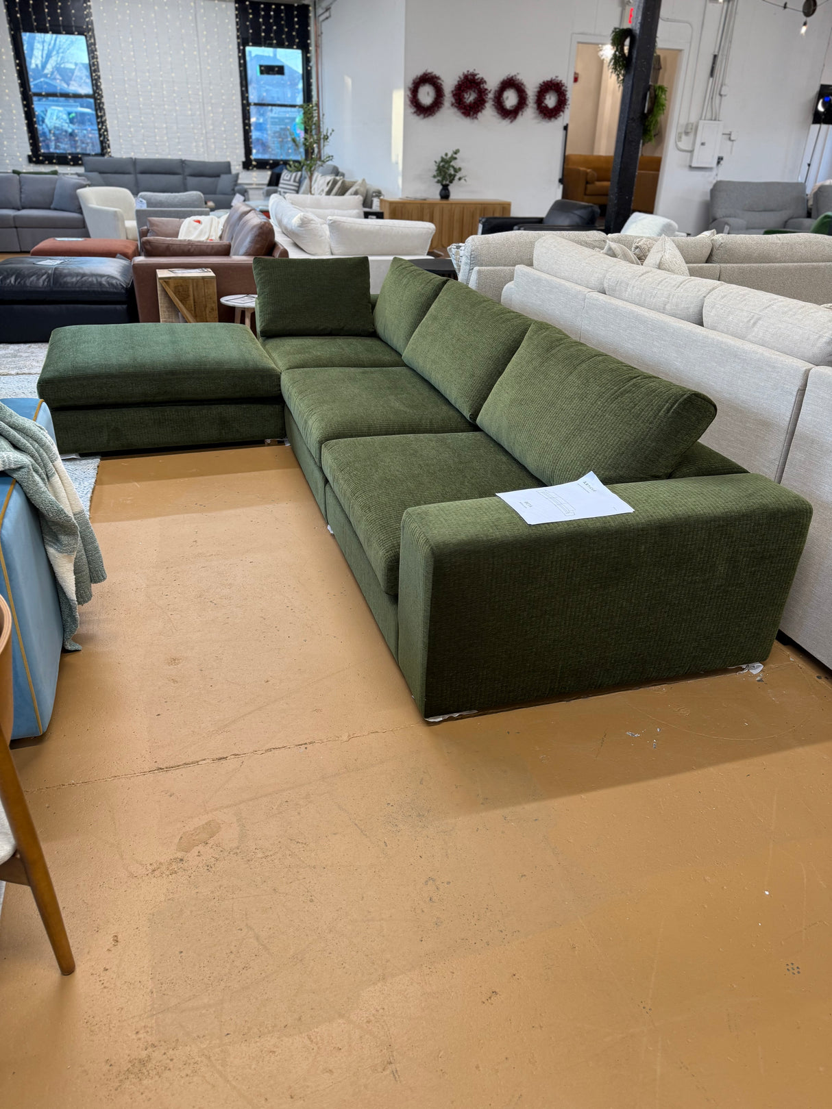 140" 4pc Modular Sectional w/Ottoman (Cypress Green) - Pull Up A Couch