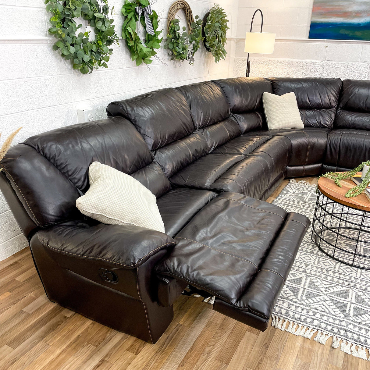 Huge 6pc Leather Modular Sectional - Pull Up A Couch