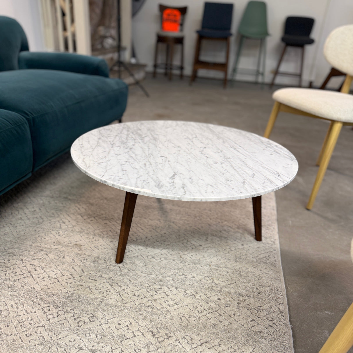 Round Coffee Table w/ Walnut Legs (Marble) - Pull Up A Couch