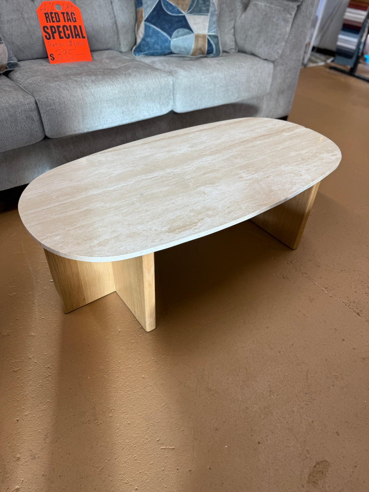 Sporo Travertine Coffee Table (Natural Oak)