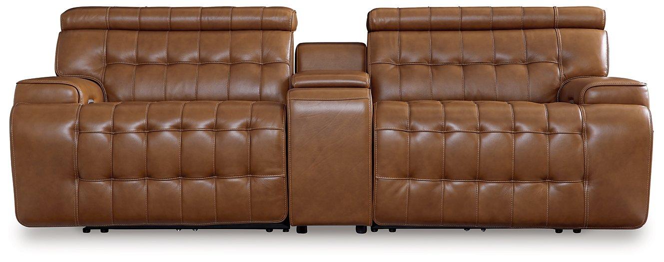 Temmpton Dual Power Leather Reclining Modular Loveseat with Console