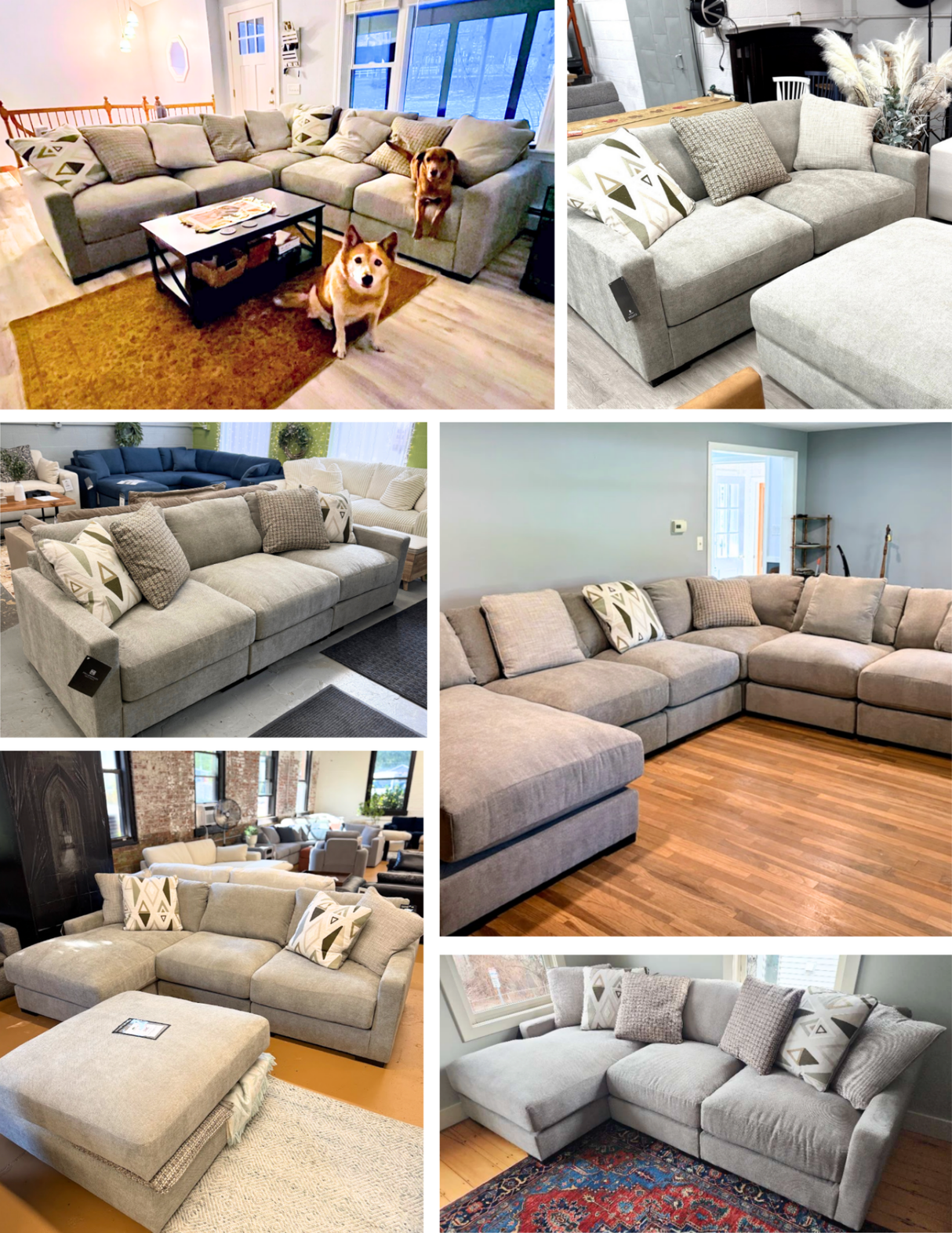 Ashley Furniture Riverview sectional sofa with chaise, featuring plush cushions and a modern design, shown from the back view.