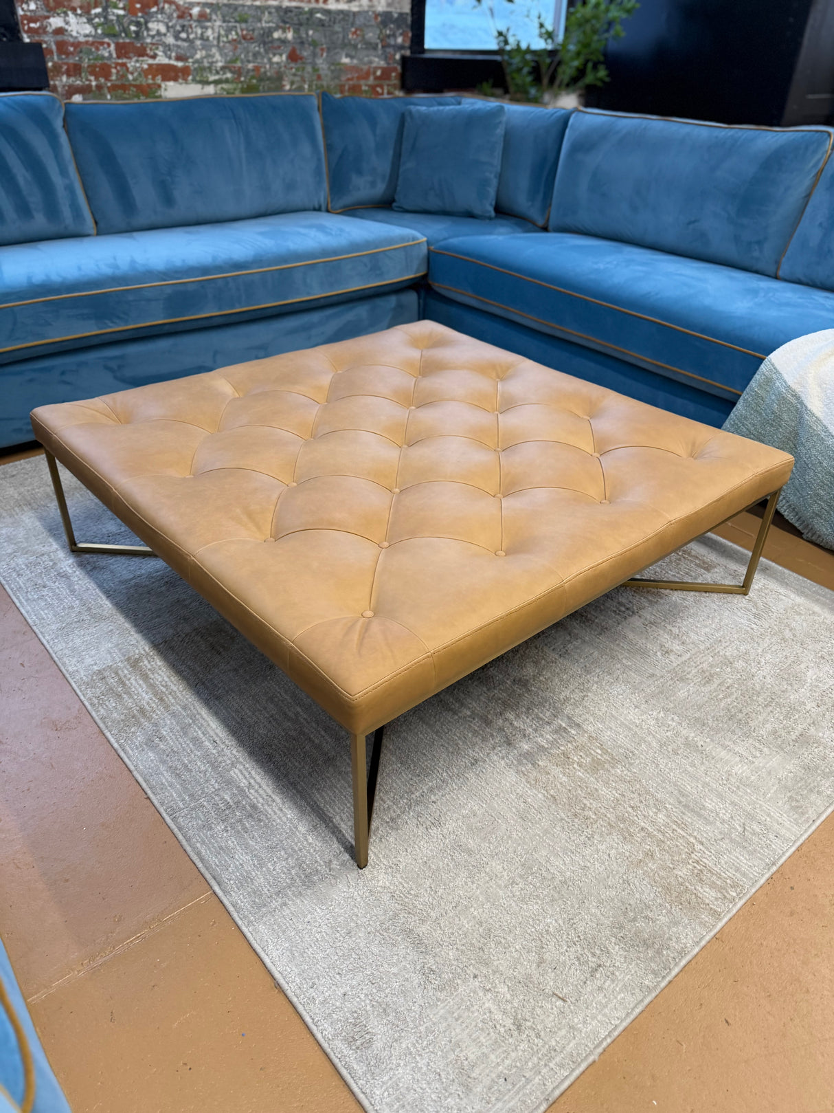 47" Leather Square Ottoman (Charme Tan) - Pull Up A Couch