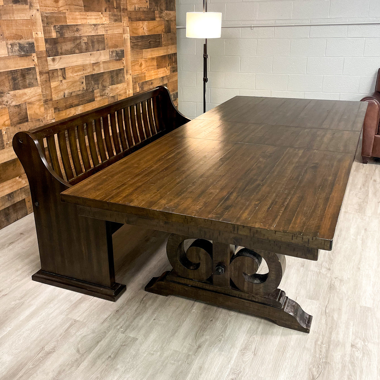 Solid Wood Dining Table w/Expansion Leaf and Bench