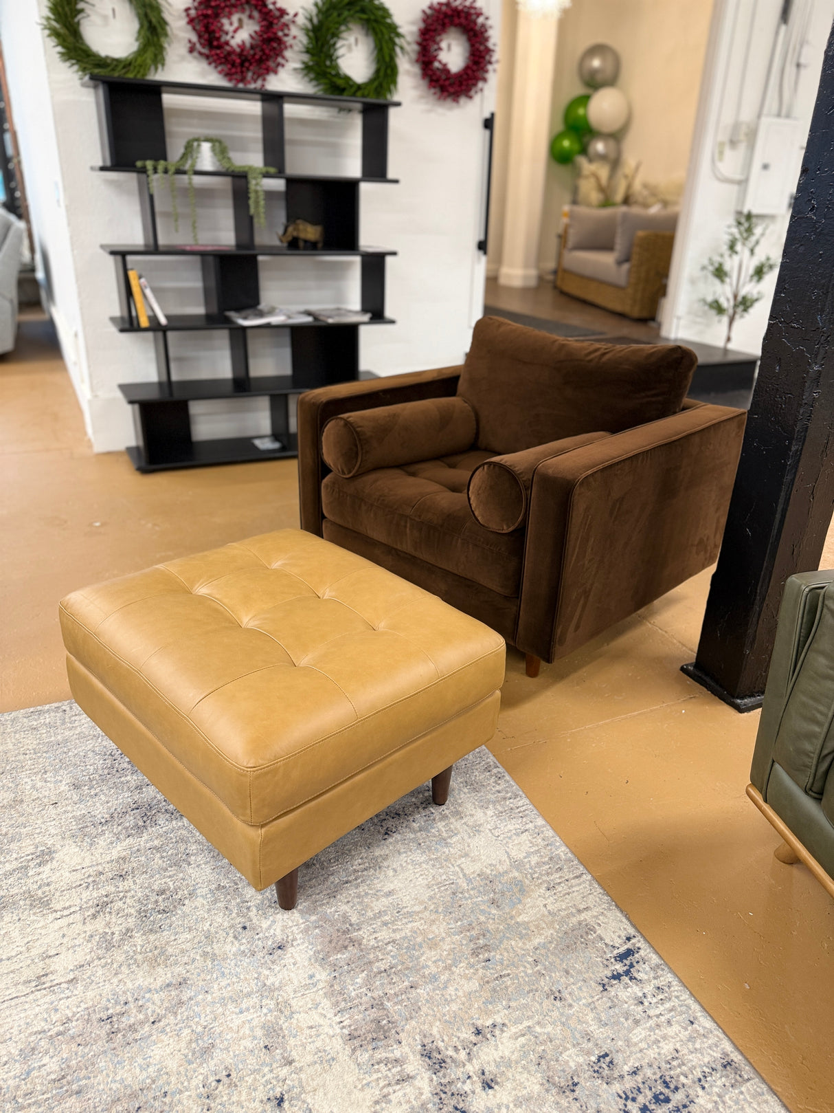 30" Tufted Leather Ottoman (Charme Tan) - Pull Up A Couch
