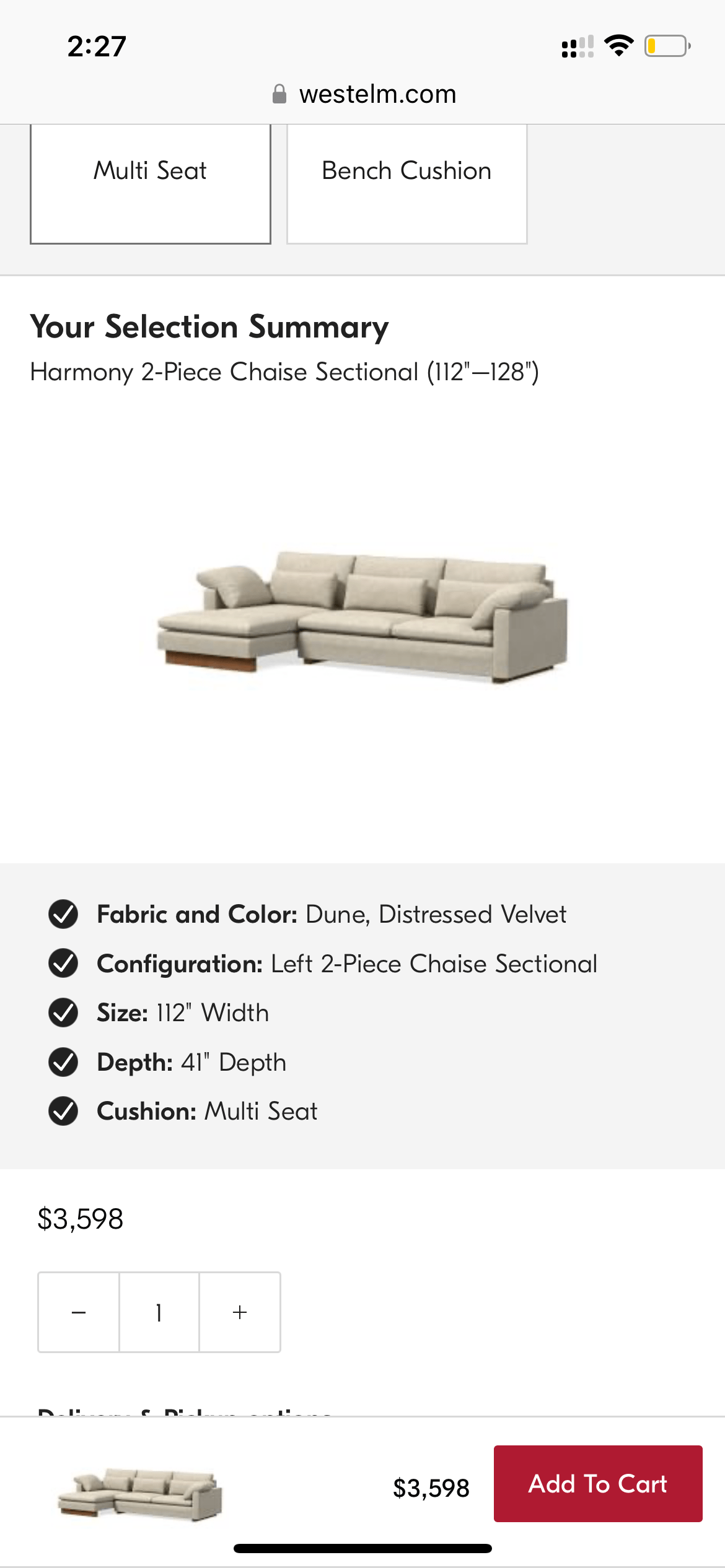 West Elm Harmony 2pc Sectional w/Chaise - Pull Up A Couch