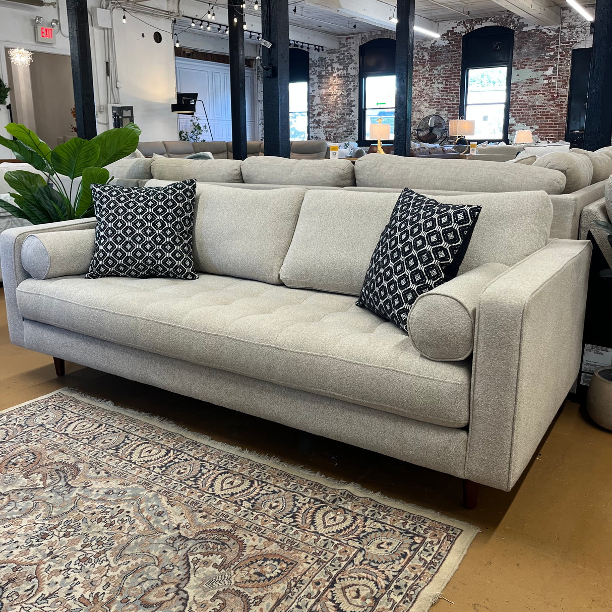 Sven sofa by Article with ratine bluff fabric and matching bench cushion, showcasing a contemporary living room setup.