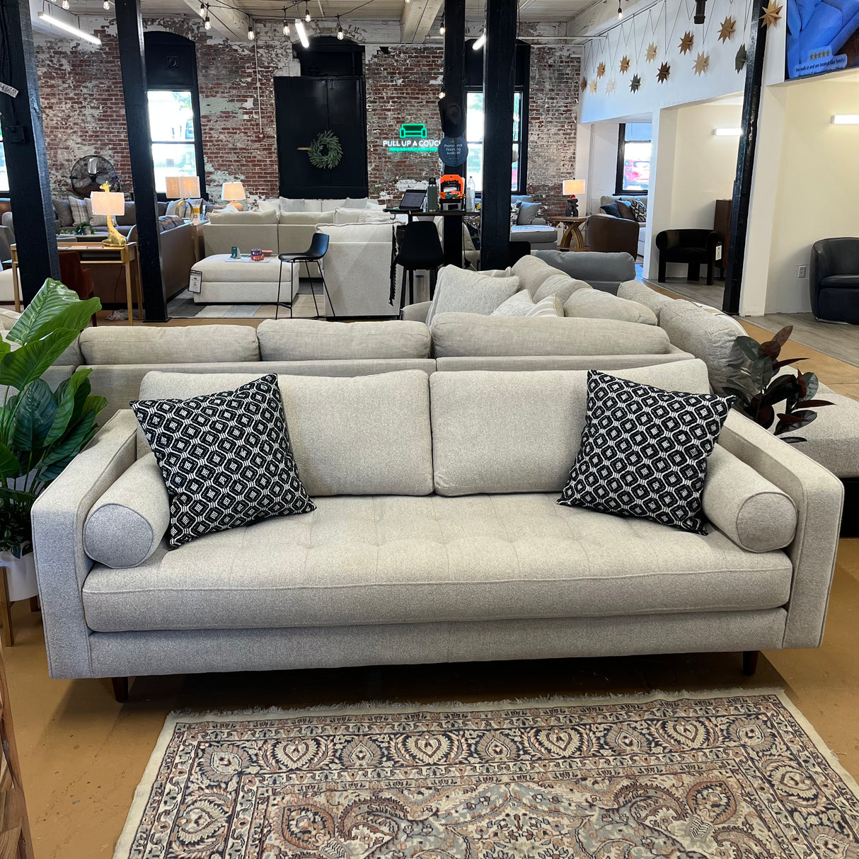 Article Sven sofa with ratine bluff upholstery and matching bench cushion, modern living room furniture with plush seating.