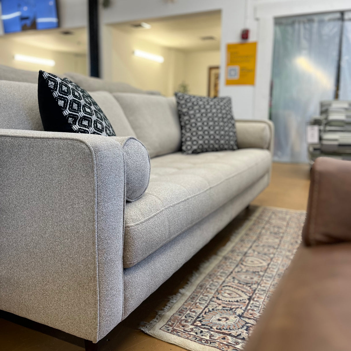 Article Sven sofa with ratine bluff fabric and matching bench cushion, showcasing a modern, comfortable living room furniture piece.