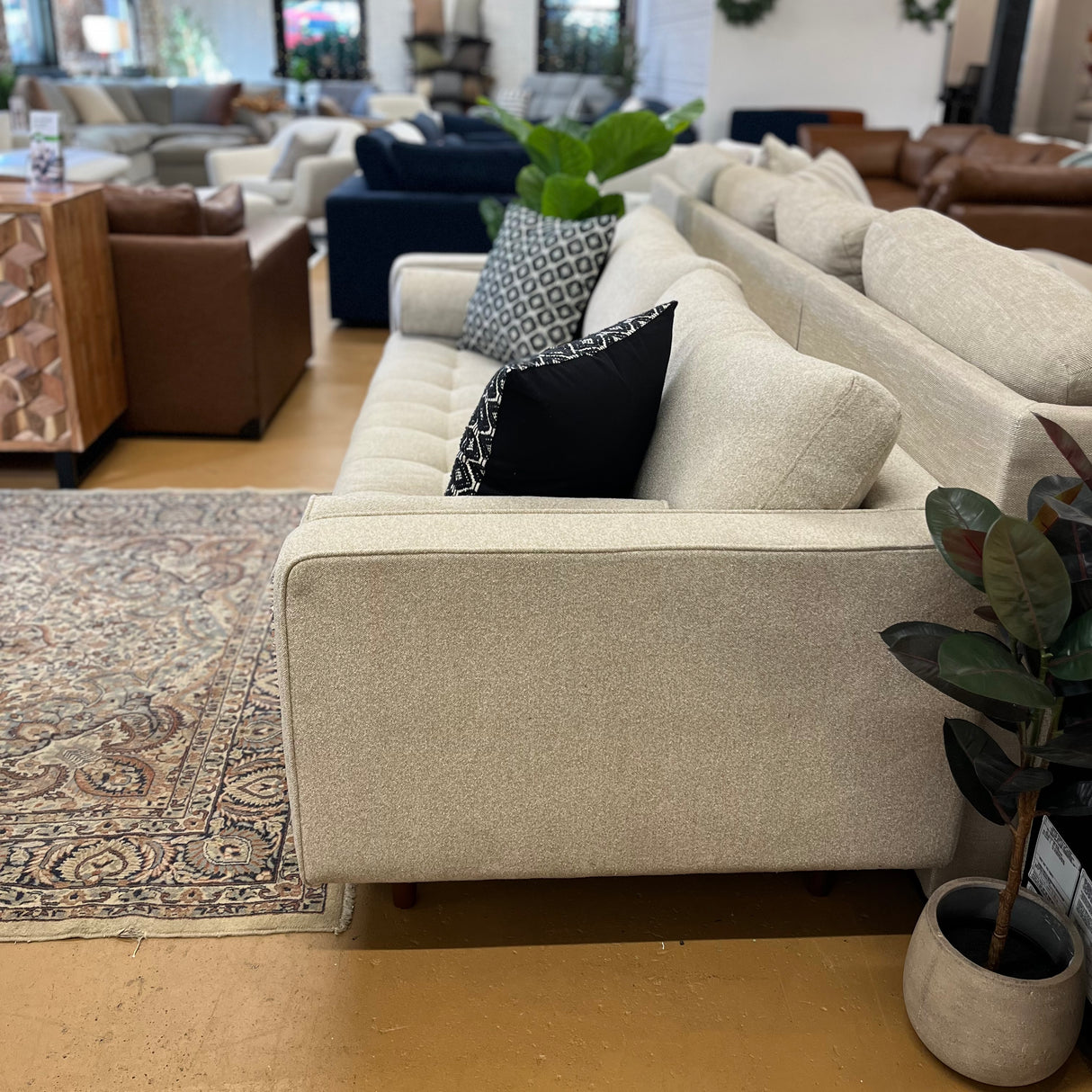 Sven sofa by Article with ratine bluff bench cushion, showcasing plush fabric upholstery and modern design in a living room setting.
