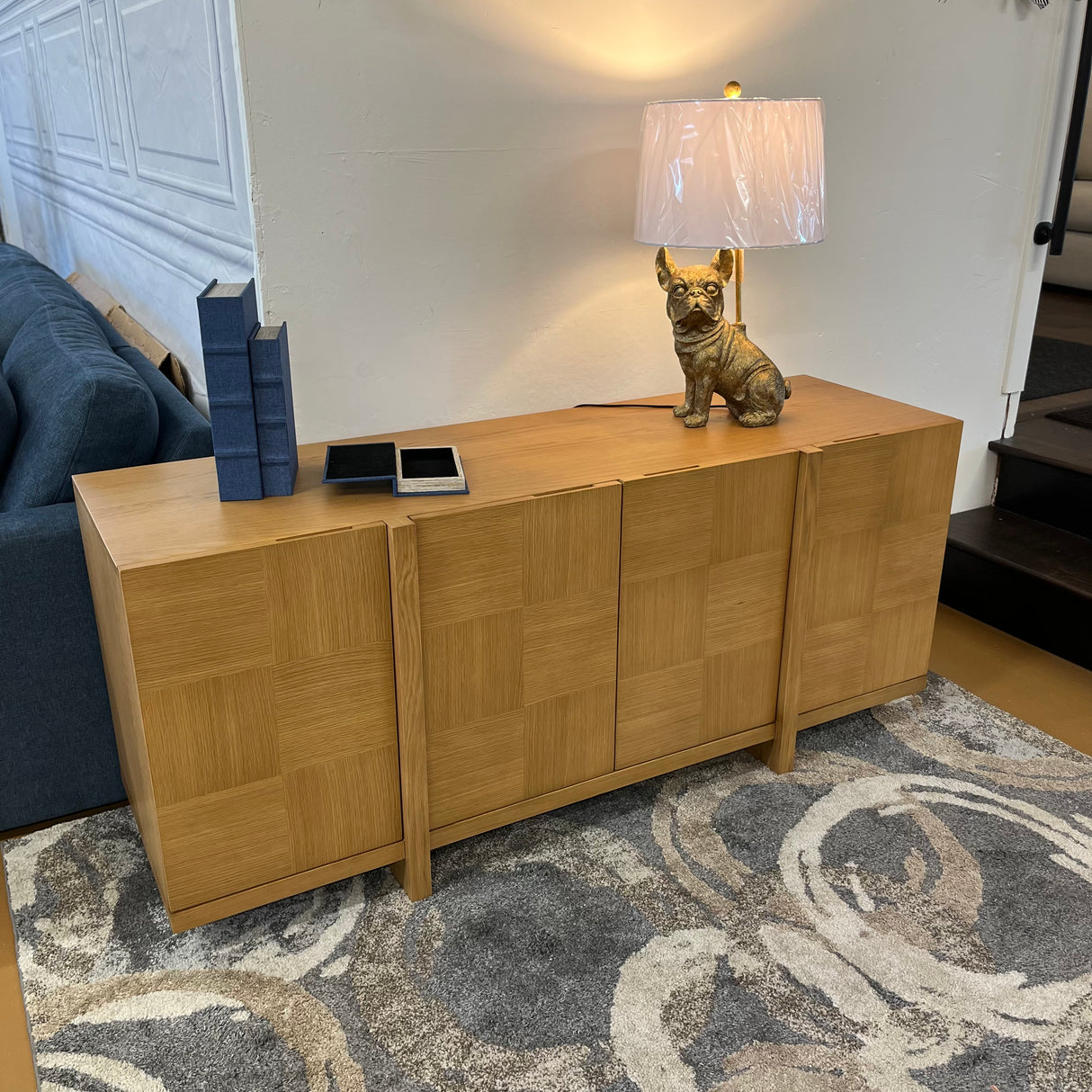 Natural oak 66-inch MCM-style sideboard by Article with sleek modern design and clean lines, perfect for contemporary dining or living spaces.