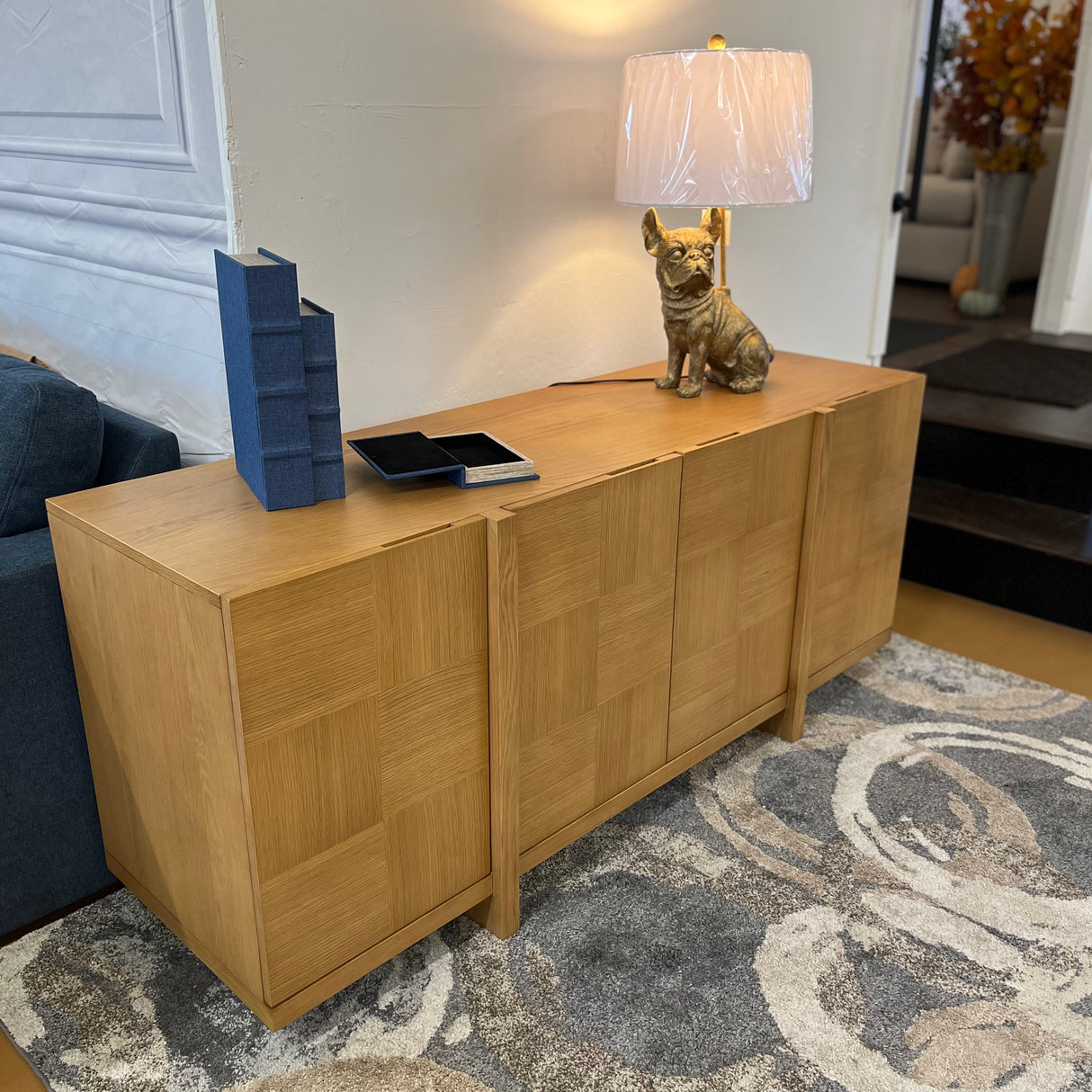 Natural oak MCM-style sideboard, 66-inch length, modern wooden storage furniture by Article with sleek design and minimalist look.