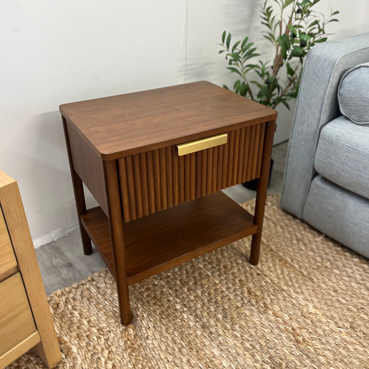 Walnut Article nightstand with storage drawers, modern design, and sleek finish, ideal for bedroom bedroom decor.