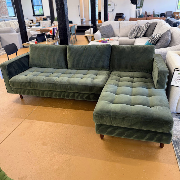 ARTICLE - Sven 100" Tufted Velvet Right Sectional - Plush Pacific Green
