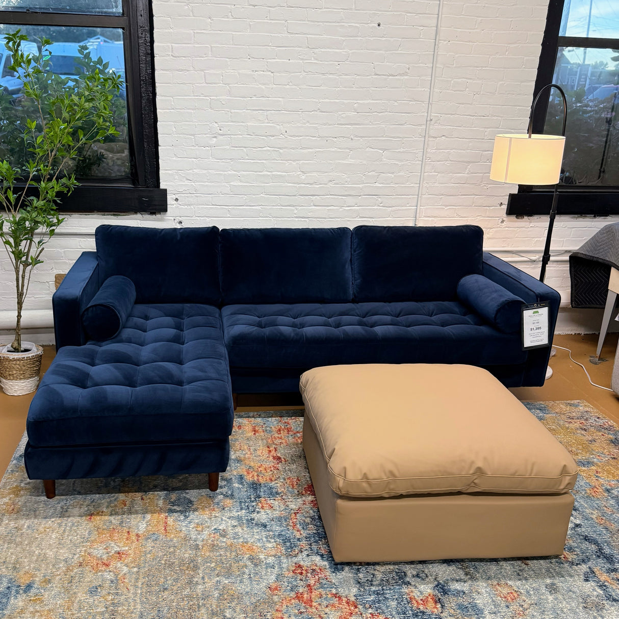 ARTICLE - Sven 100" Tufted Velvet Left Sectional - Plush Cascadia Blue