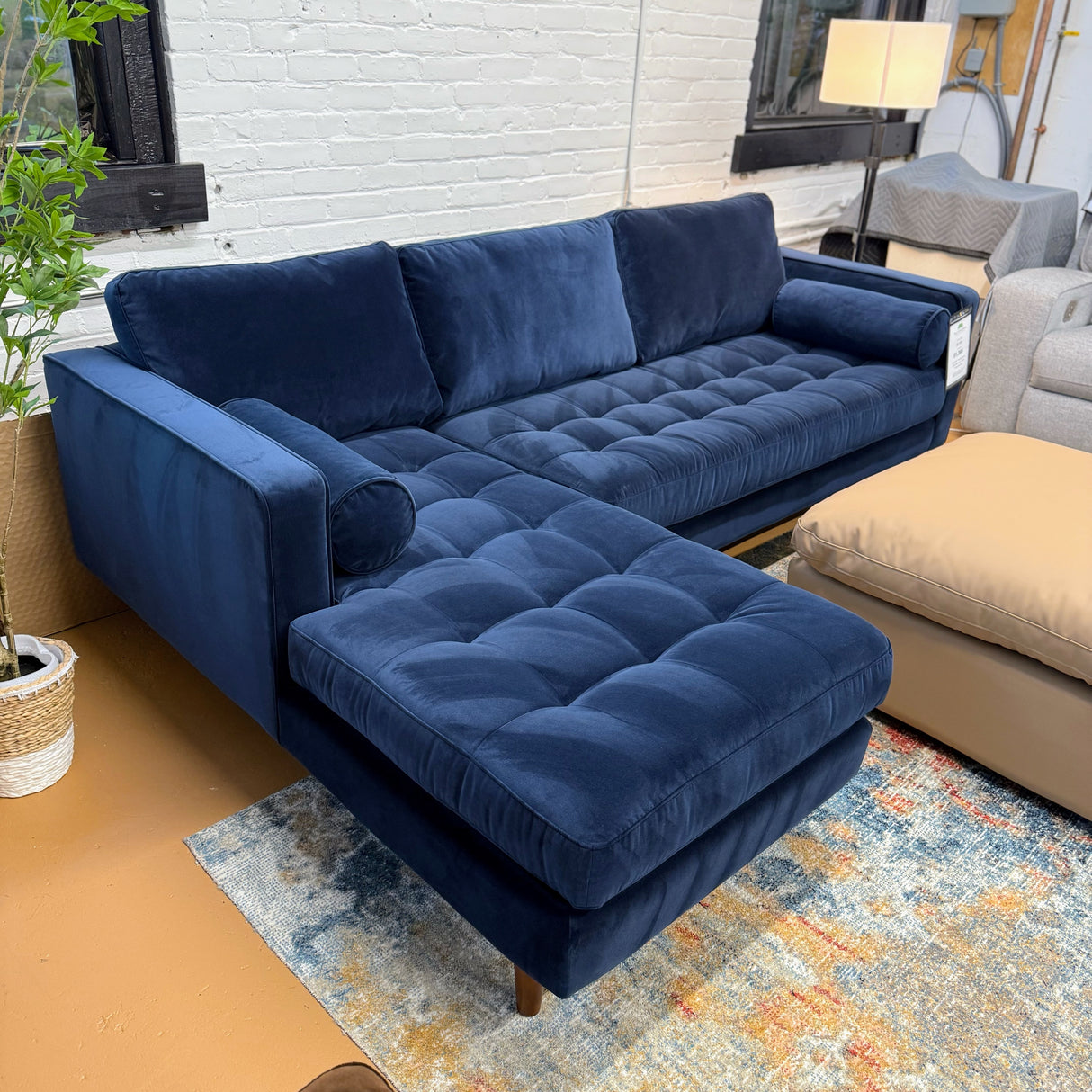 ARTICLE - Sven 100" Tufted Velvet Left Sectional - Plush Cascadia Blue