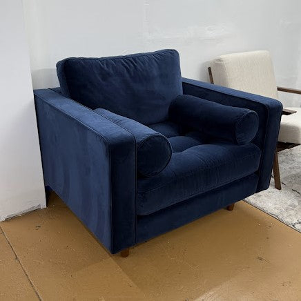ARTICLE - Sven 42" Tufted Leather Lounge Chair - Plush Cascadia Blue