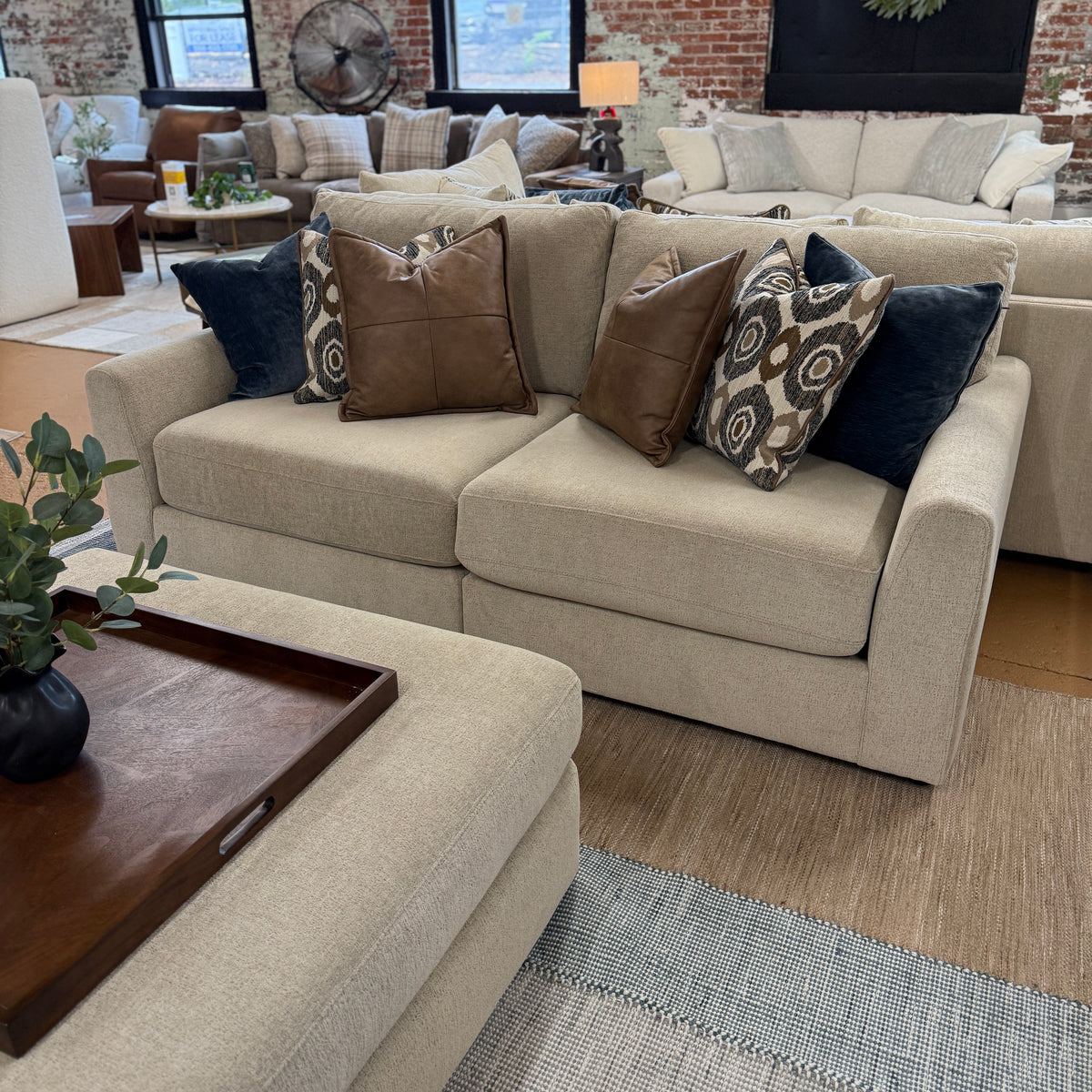 Behold Home Sequoia sectional sofa with two sections, featuring plush cushions and modern design in a cozy living room setting.