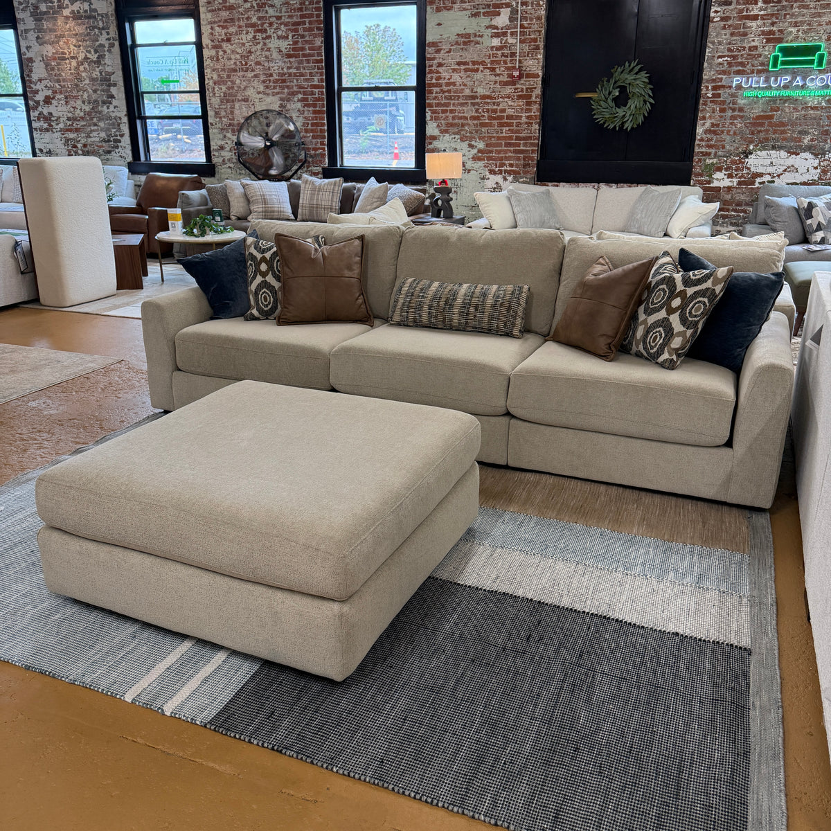 Behold Home Sequoia sectional sofa set with three upholstered sections, modern design, and plush cushions on a living room floor.