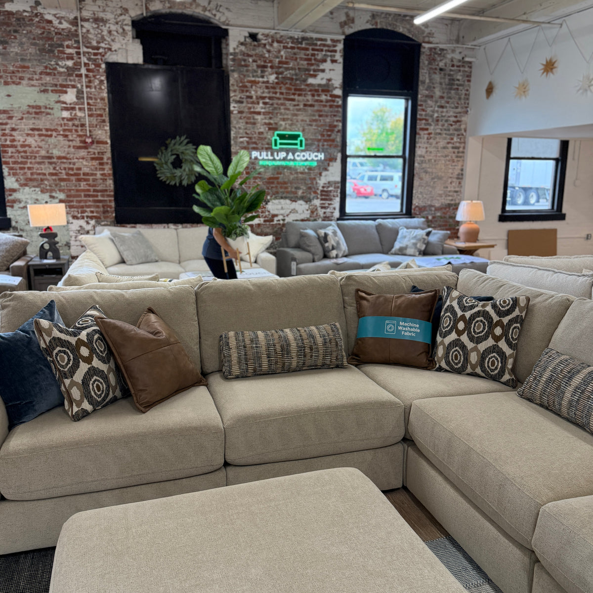 Sequoia Corner Sectional by Behold Home with five modern upholstered seats and coordinating cushions, perfect for living room.