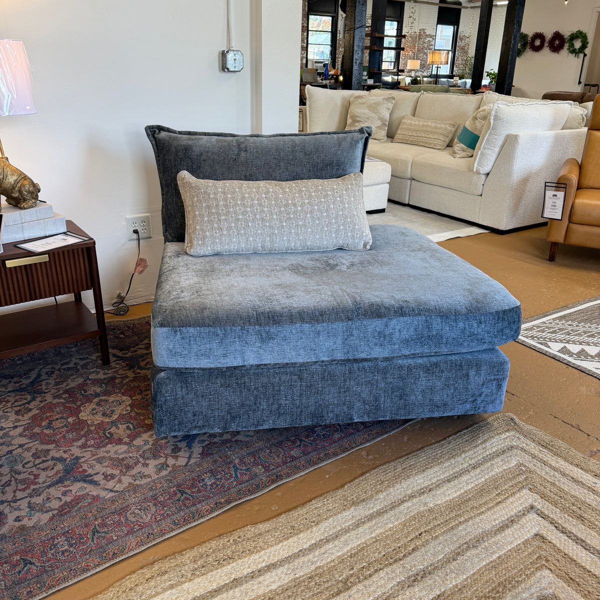 Fusion Barrington armless right-facing chaise chair with plush upholstery and modern design, shown from a front angle.