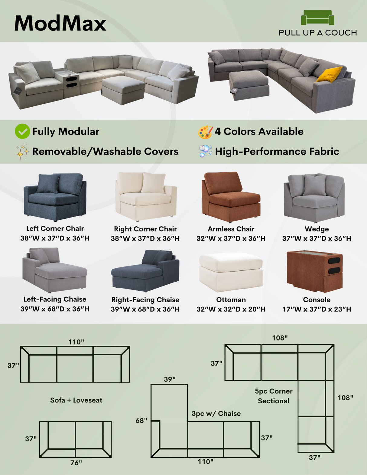 Modmax 5-piece sectional by Ashley Furniture, showing the front view with plush cushions and modern design for a stylish living room.