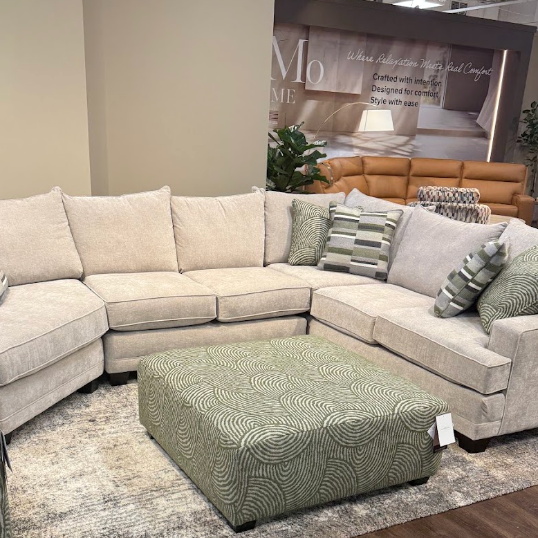 Fusion Belmont corner sectional sofa with cozy cuddle corner, featuring plush cushions and modern design for living room comfort.