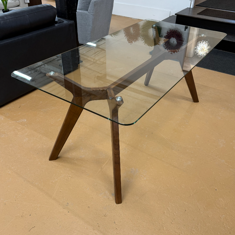 71" Rectangular Glass-Top Dining Table (Walnut) - Pull Up A Couch