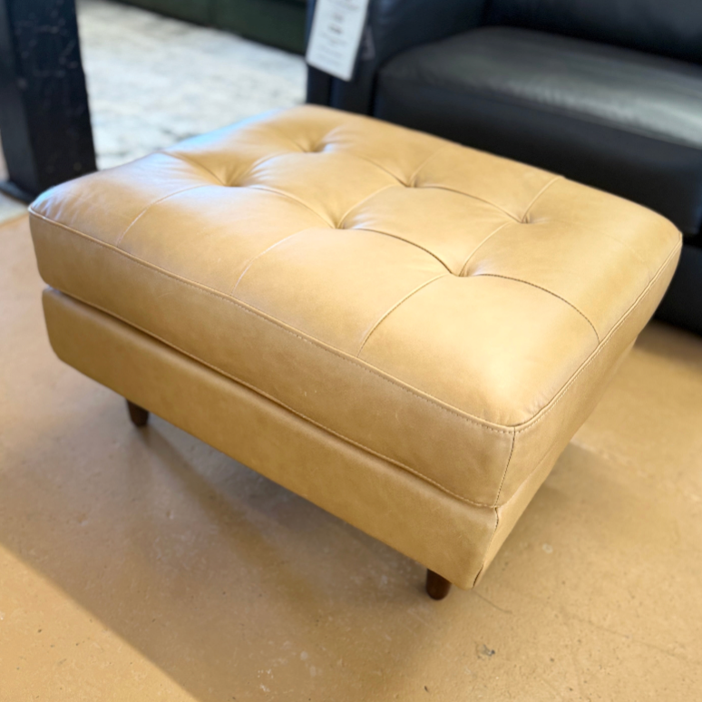 30" Tufted Leather Ottoman (Charme Tan) - Pull Up A Couch