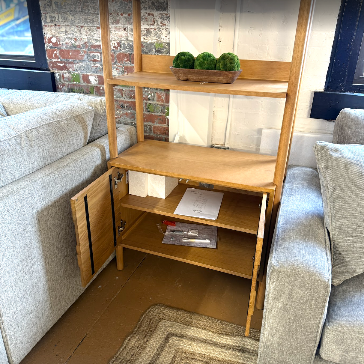 33" Wide Shelving Unit w/ Storage (Natural Oak) - Pull Up A Couch