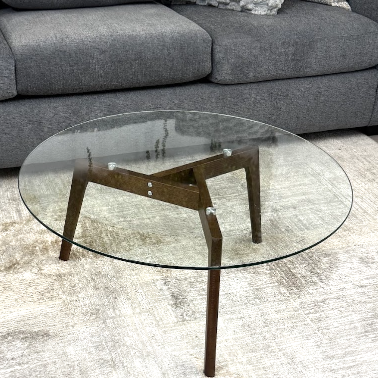Circular Glass-Top Coffee Table (Walnut)