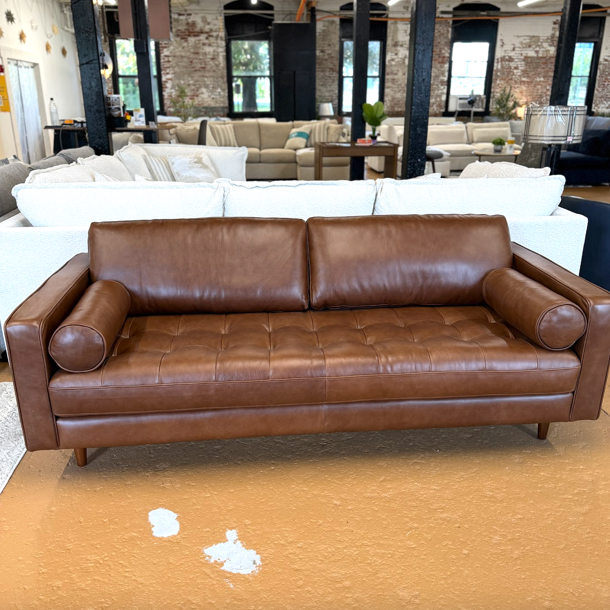 88" Genuine Leather MCM Sofa (Taos Brown)