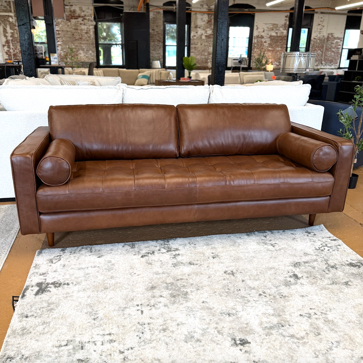 88" Genuine Leather MCM Sofa (Taos Brown)