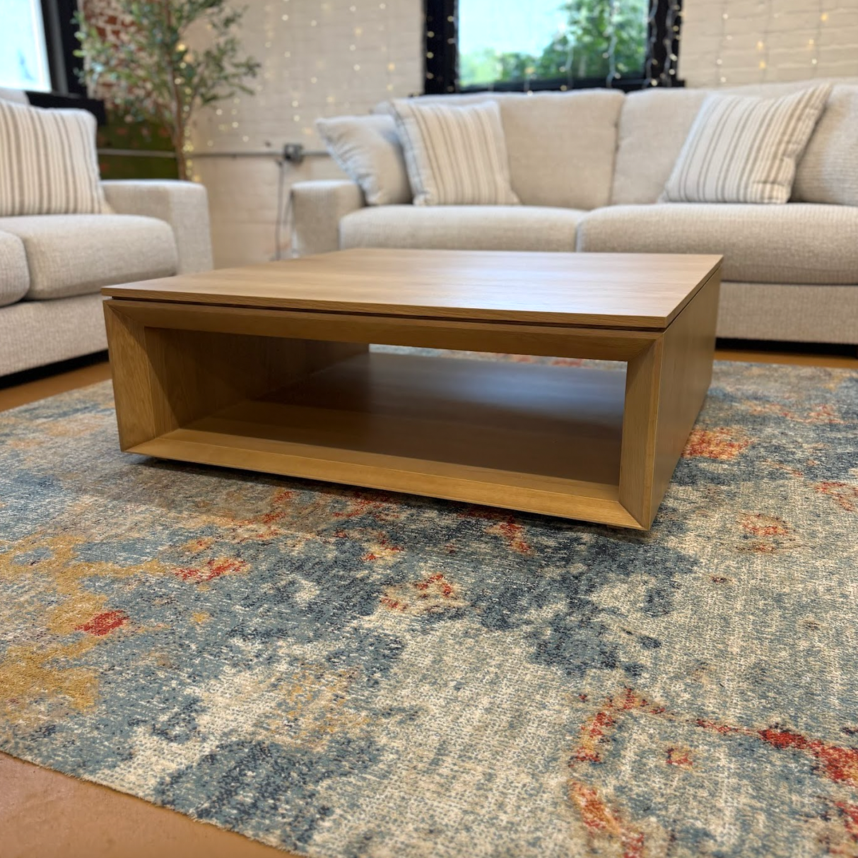 44" Square Coffee Table w/ Storage (White Oak)