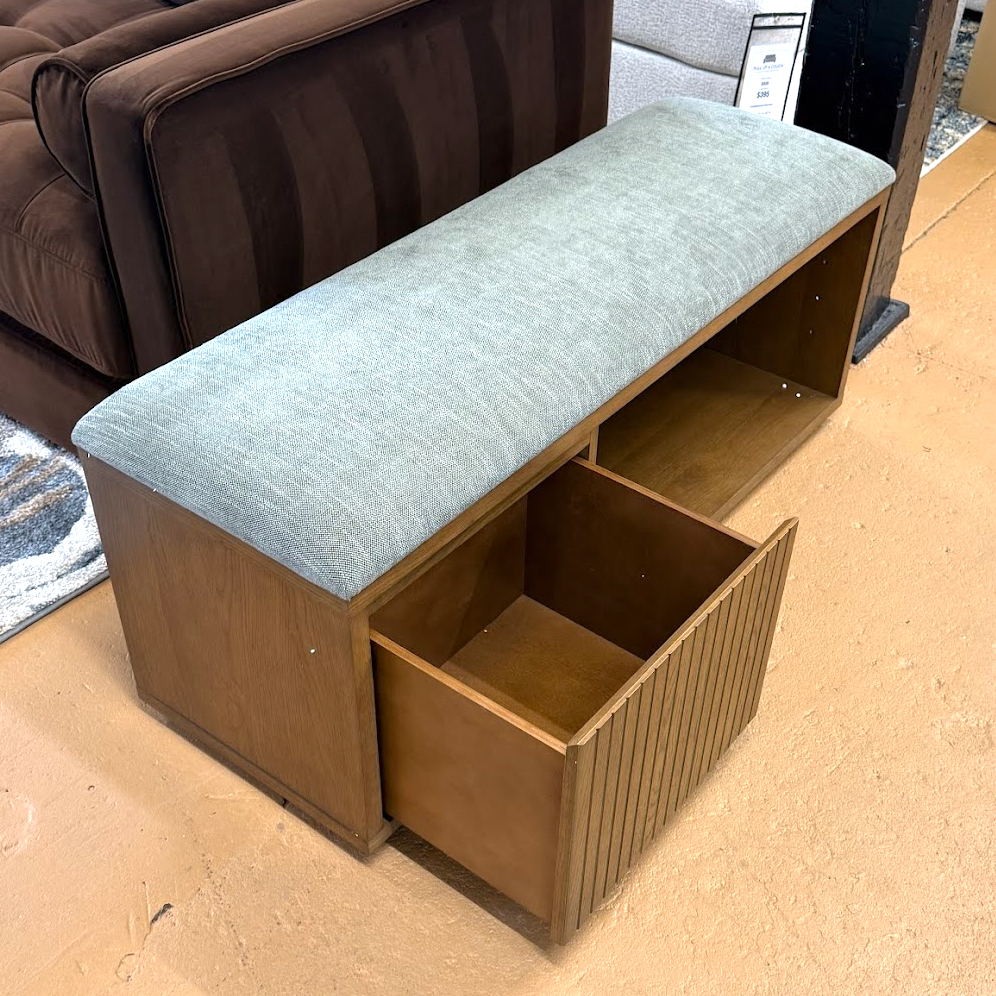 MCM-Style Wall Panel + Bench (Smoked Oak/Green)