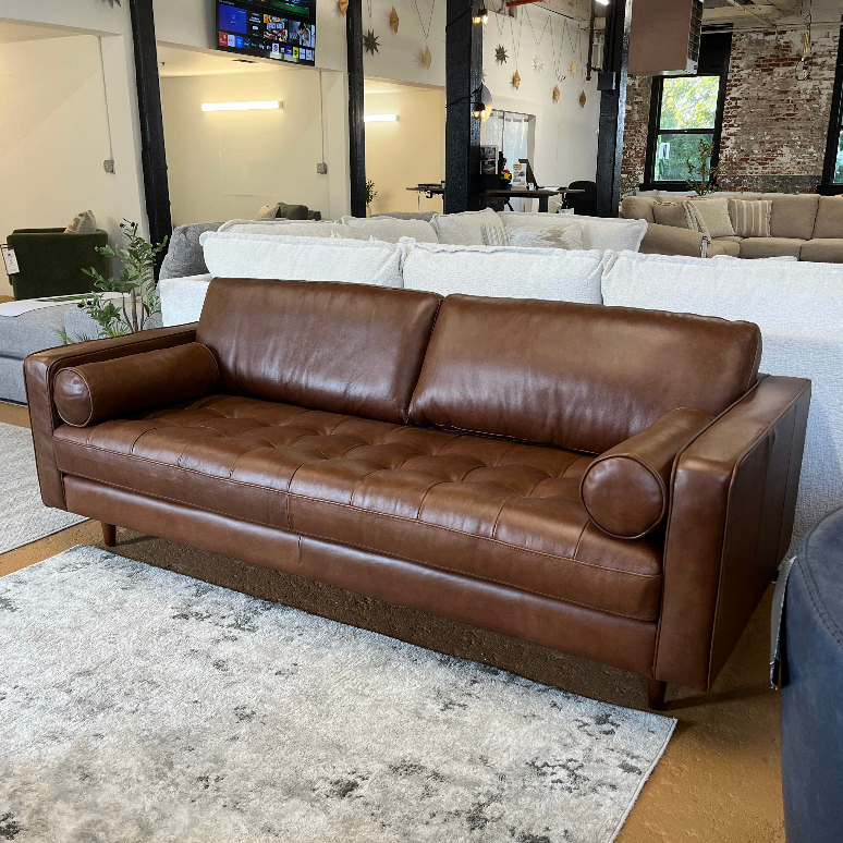 88" Genuine Leather MCM Sofa (Taos Brown)