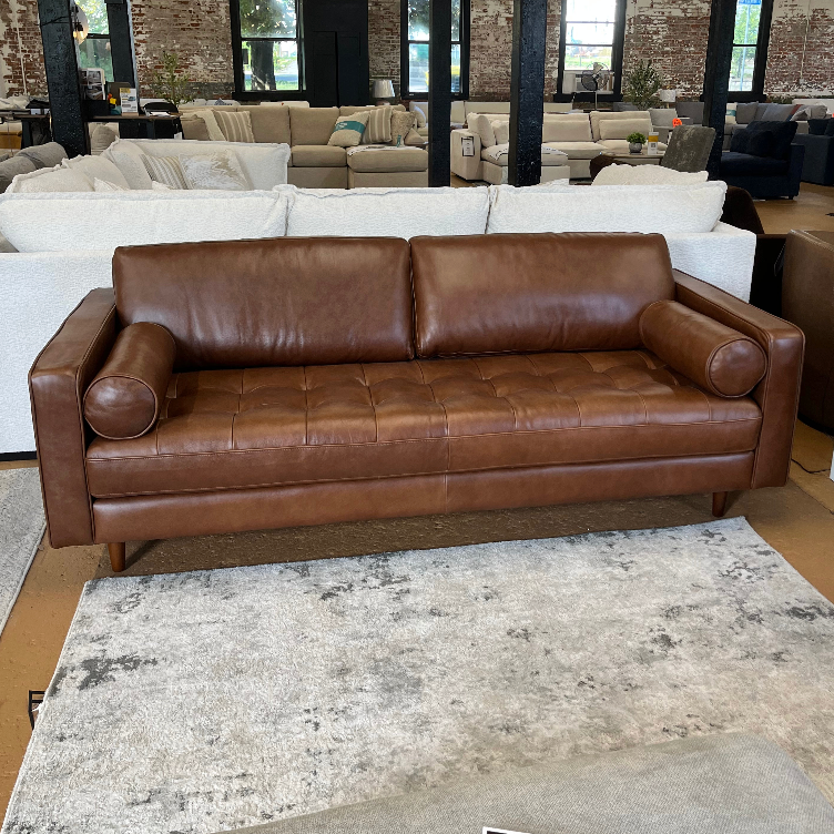 88" Genuine Leather MCM Sofa (Taos Brown)