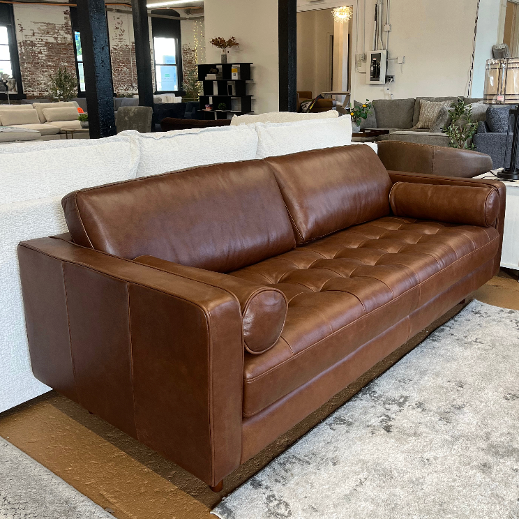 88" Genuine Leather MCM Sofa (Taos Brown)