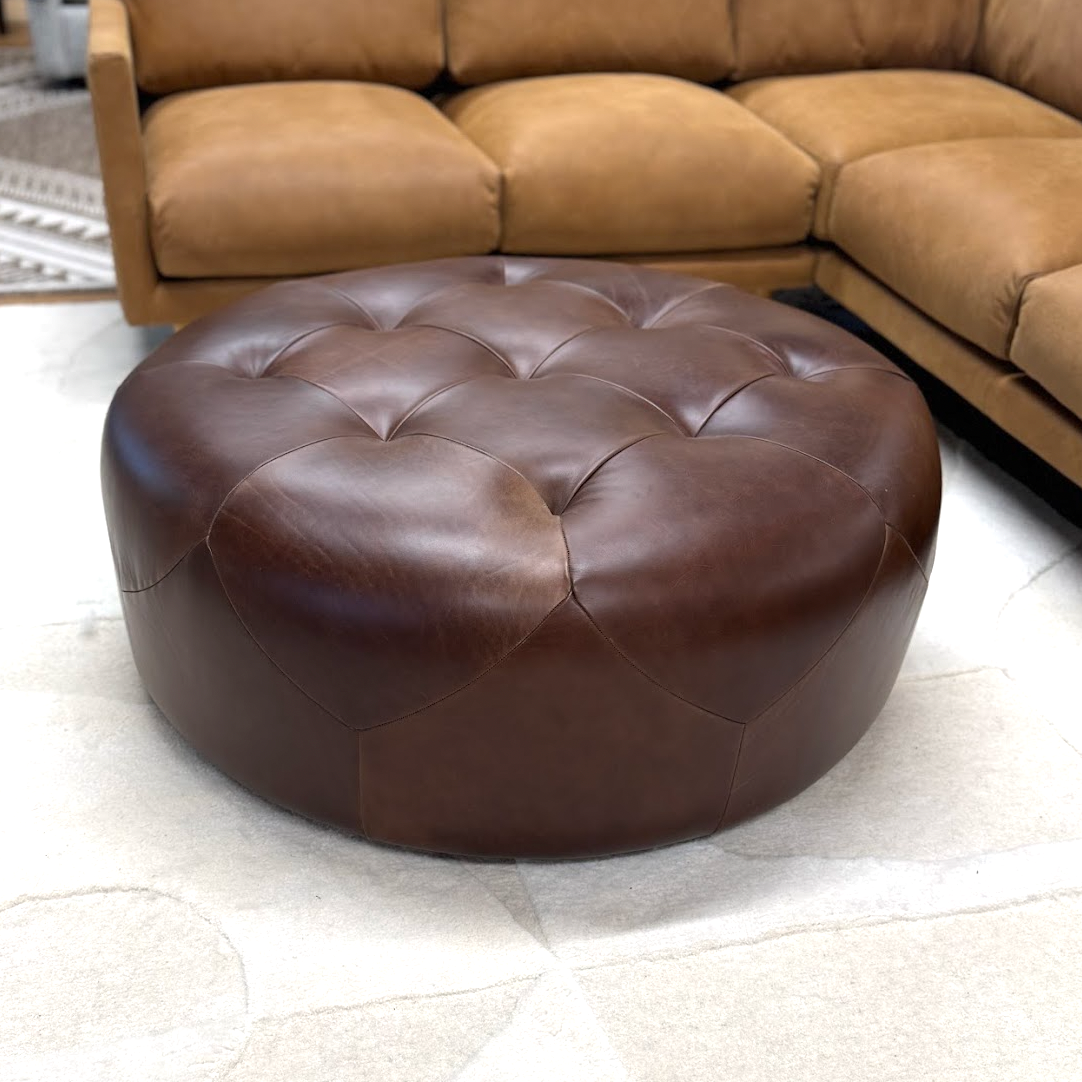 41" Tufted Leather Ottoman (Indiana Brown)