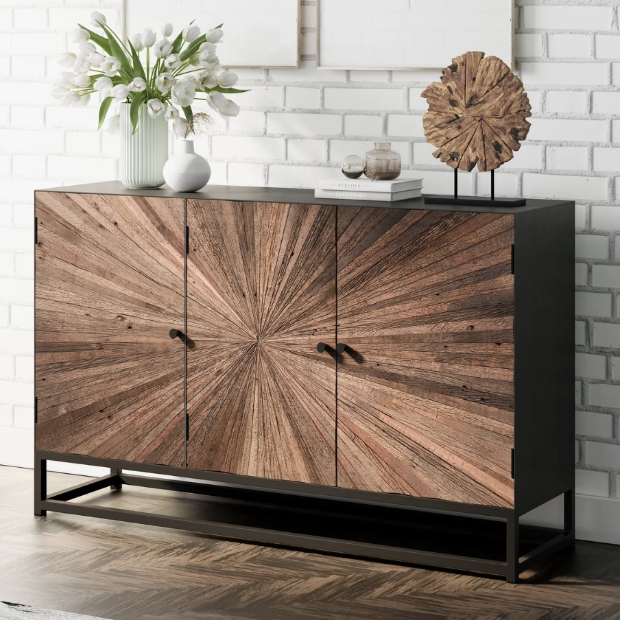 Pull Up A Couch Cedarville Accent Cabinet with wood finish, featuring storage compartments and a stylish design.