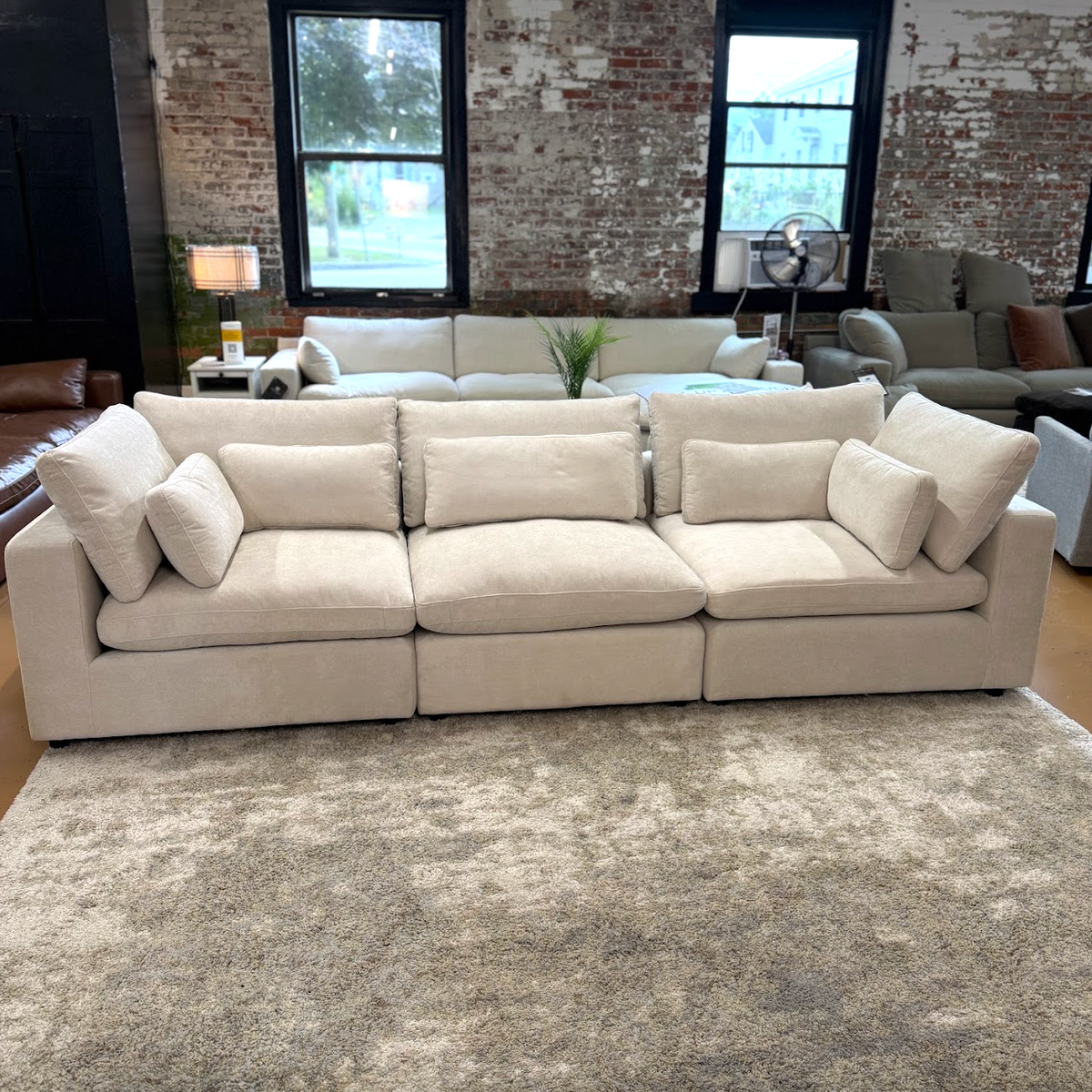 Pull Up A Couch Serenity Cloud sectional sofa, a 3-piece sectional with plush cushions and modern design, shown in a cozy living room setting.
